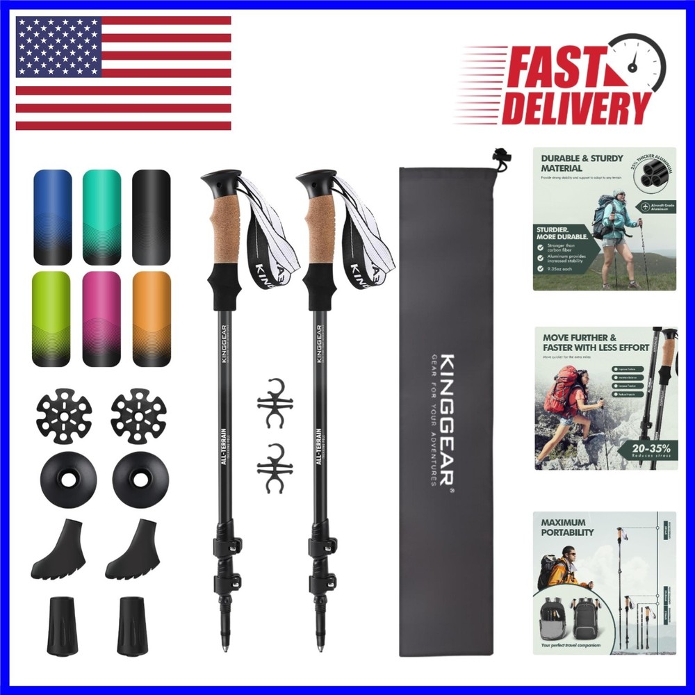 Lightweight Retractable Hiking Poles – 54” Adjustable Aluminum Trekking Gear