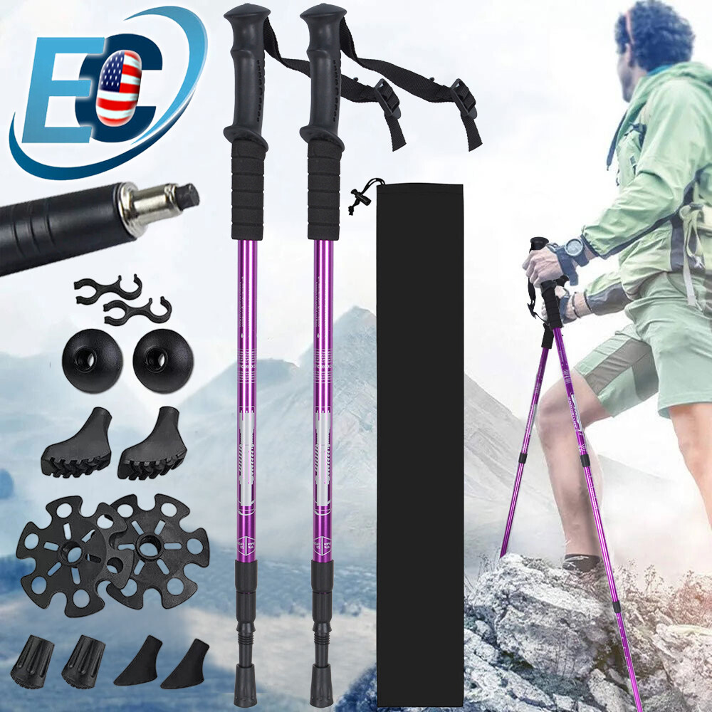 Pair of 2 Aluminum Trekking Poles Ultralight Adjustable Walking Hiking Sticks