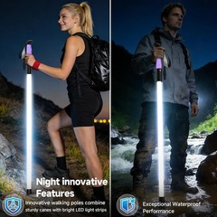 LED Illuminated Hard Hiking Poles, Lighting Tools and Warning Functions, USB …