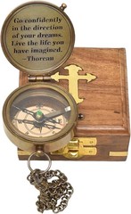Vintage Brass Pocket Compass with Chain & Wooden Box – Nautical Gift Quote