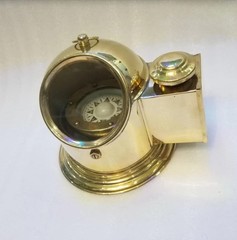 Custom Engraved Brass Binnacle Compass with Floating Gimbal & Oil Lantern