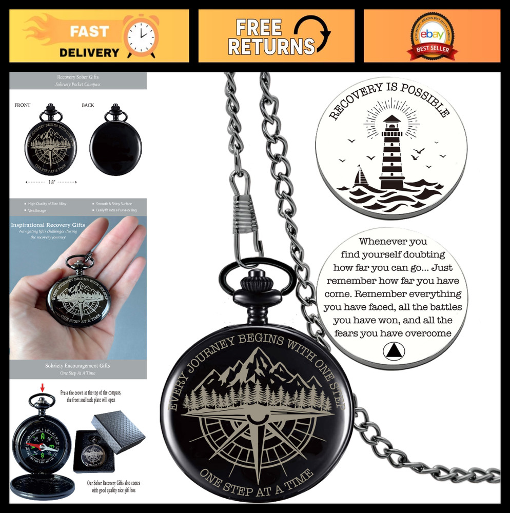 Inspirational Sobriety Gifts for Men – Pocket Compass & Token, Recovery Gift for