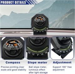Car Compass, Car Dashboard Compass Ball with Slope Meter, Adjustable Night Vi..