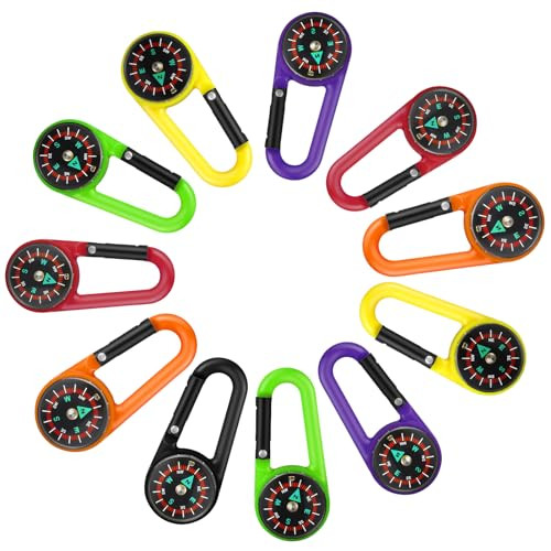 24 Pcs Compass Carabiners Clip-on Keychains for Outdoor Hiking Camping,