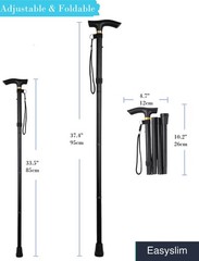 Folding Walking Stick Adjustable 33-37 Inches Lightweight Aluminum Blue