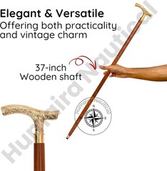 Vintage Brass Walking Stick – Handmade Wooden Cane with Solid Brass Handle – Ant