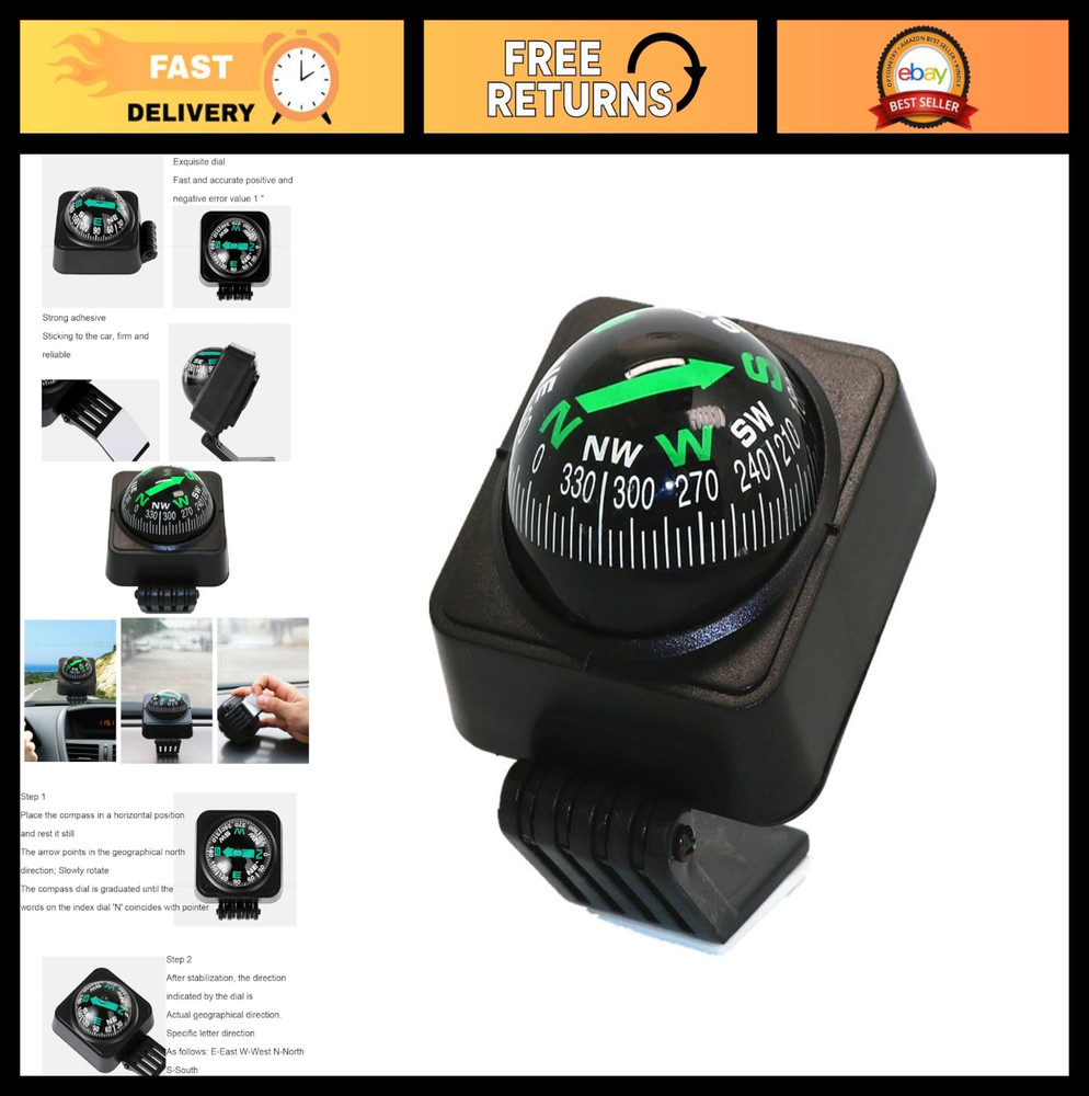 Adjustable Automotive Compass with Adhesive Tape – Universal Direction Finder fo