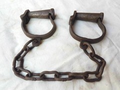 Vintage Old Antique Iron Handcrafted Heavy Chain Leg Cuffs Lock Key Handcuff