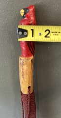 Hiking Stick with carved cardinal carved top- 50”-, paracord grip/wrist strap