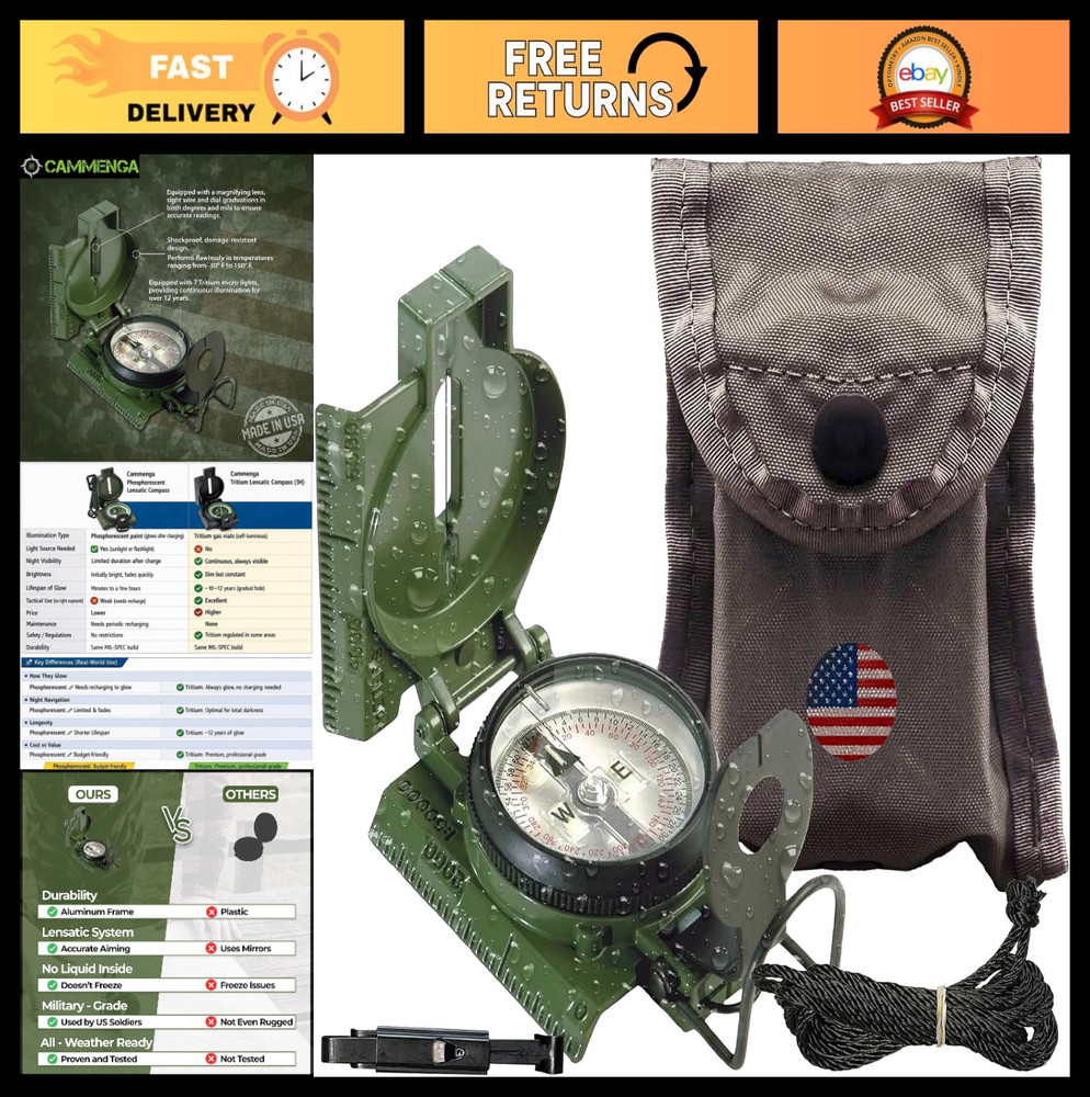 Military Grade Lensatic Compass – Waterproof, Shockproof, Tactical Navigation To