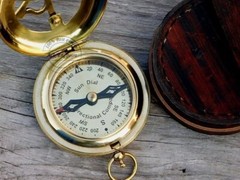 Vintage Brass Polished Finish 3” Sundial Compass | Leather Case | Nautical Gift