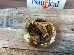 Brass Sundial Compass – Vintage Pocket Style – Nautical Keychain, Pendant – Gold
