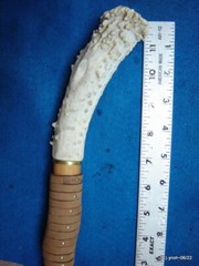handcrafted WALKING/HIKING STICK spiky apple w/leather Deer Antler Burr Handle