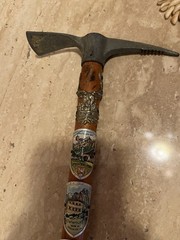 Vintage Bavarian Alpine Wanderstock w/Metal Ice Axe Pick Head & Souvenir Shields