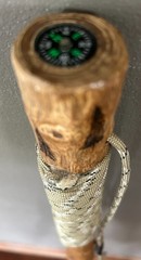 Cedar hiking stick, carved John Muir quote, compass top, paracord grip, pines