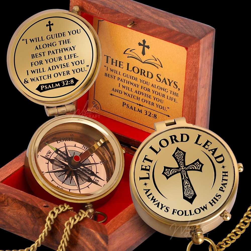Engraved Brass Pocket Compass Gift – Psalm 32:8, First Communion Gifts, Bapti…