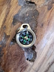 Mini EDC Minimalist Brass Keychain Compass w/Titanium Keyring