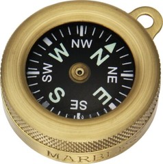 Marbles Pocket Compass Revolving Black Face With Luminous Dial Brass w/ Lanyard