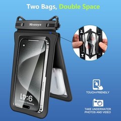 Double Space Waterproof Phone Pouch – 2 Pack, Medium 8.3″ Black+ Black