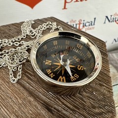 Silver Finish Brass Pocket Compass – Small Nautical Necklace Pendant – Keychain