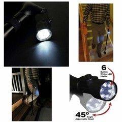 Folding LED Walking Stick Cane All-Terrain Pivoting Base Adjustable Black