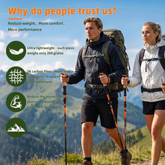 3K Carbon Fiber Collapsible Hiking Poles