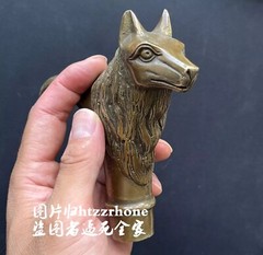 Brass Wolf Head Walking Stick Cane Handle Top Topper Hand Grip Holder Decor