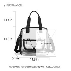 Clear Stadium Bag 11.8×11.8×5.1in – Transparent Tote, Lunch Black
