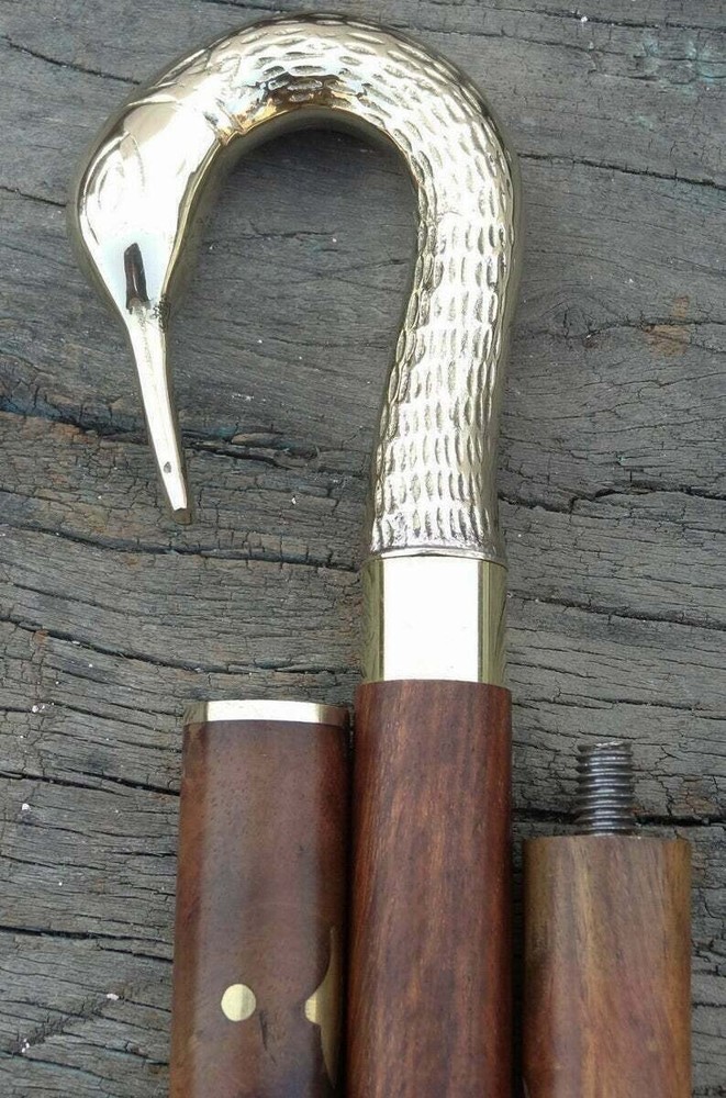 Antique swan brass head handle vintage victorian wooden walking stick