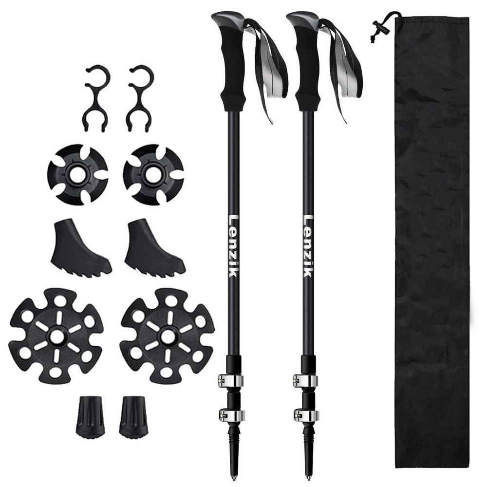 Lenzik Carbon Fiber Trekking Poles: Ultralight, Adjustable, All-Terrain, 2-Pack