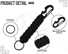 YCConcept 2 Pieces Carabiner Keychain Hook Paracord 6.1 inches, Black+orange