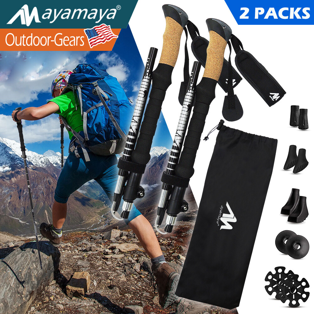 Pair of 2 Collapsible Telescopic Walking Trekking Poles Hiking Sticks Alpenstock