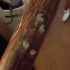 Handmade Wood Walking Stick with Number 2 Billiard Ball Handle, Painted Designs