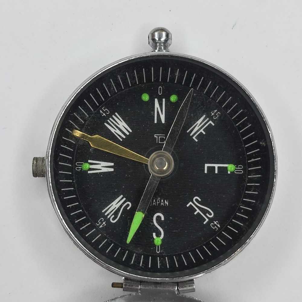 Vintage YCM Japan Stainless Steel Pocket Hiking Backpacking Compass, As Pictured