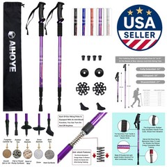 Adjustable Lightweight Trekking Poles for Hiking – 2 Pack with Replacement Tips