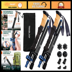 Lightweight Adjustable Trekking Poles with Cork Grip – Compact Folding Hiking St