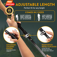 Premium Foldable Hiking 100-120 cm for Height: 5’9″ and smaller, Cork – Black