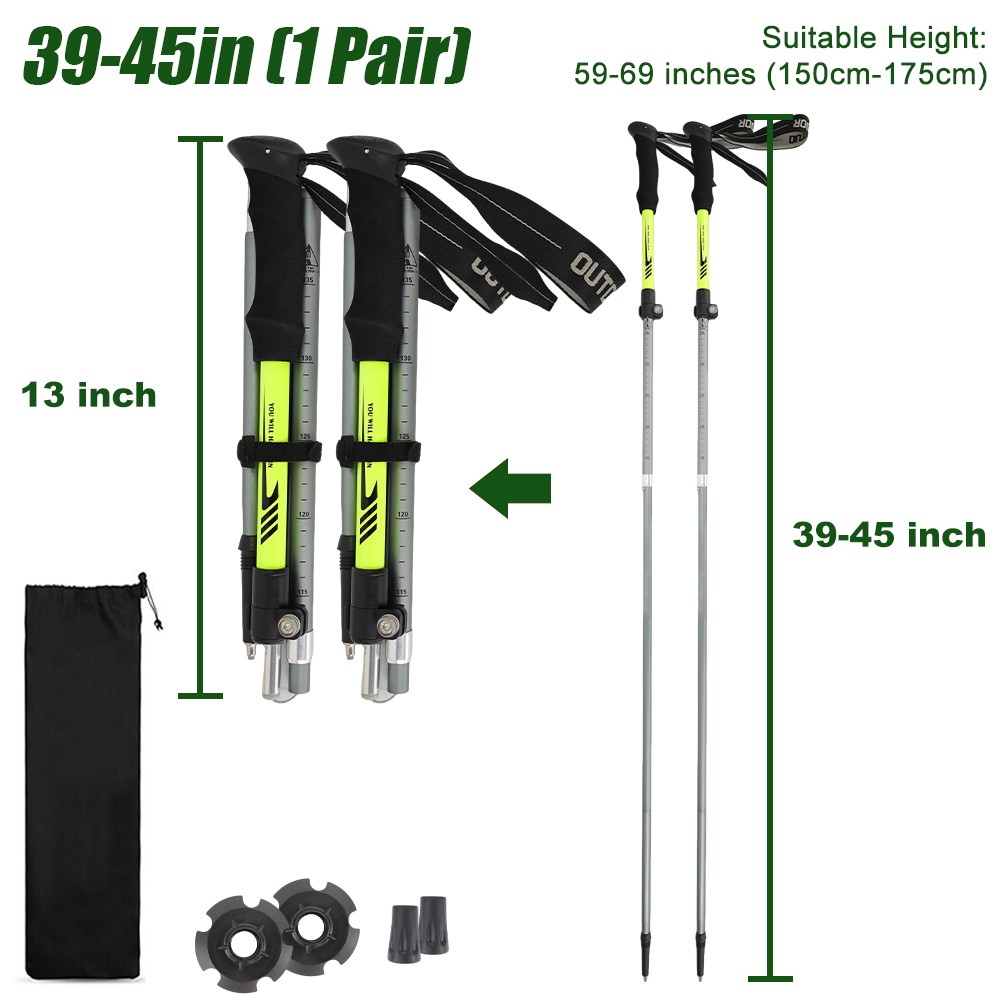 2PCS Aluminum Trekking Hiking Poles Collapsible Ultralight Travel Walking Sticks