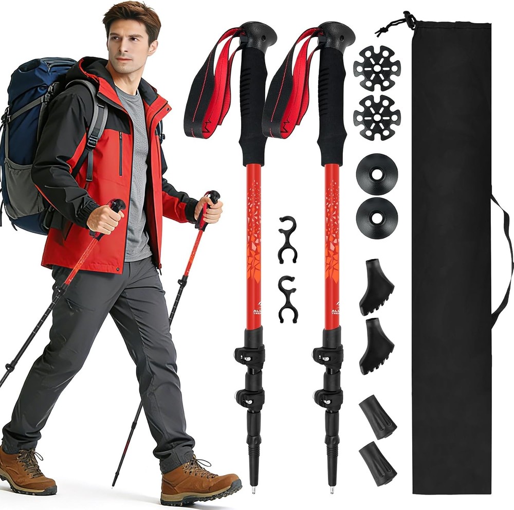Lightweight Aluminum Trekking Poles for Hiking – 2 Pack Adjustable Collapsible