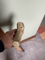 Hand-Carved 37”Wooden Walking Stick Cane W/Snake Design Antler Handle