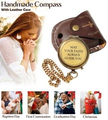 Engraved Working Compass Leather Case Religious Gift Men Women Baptism