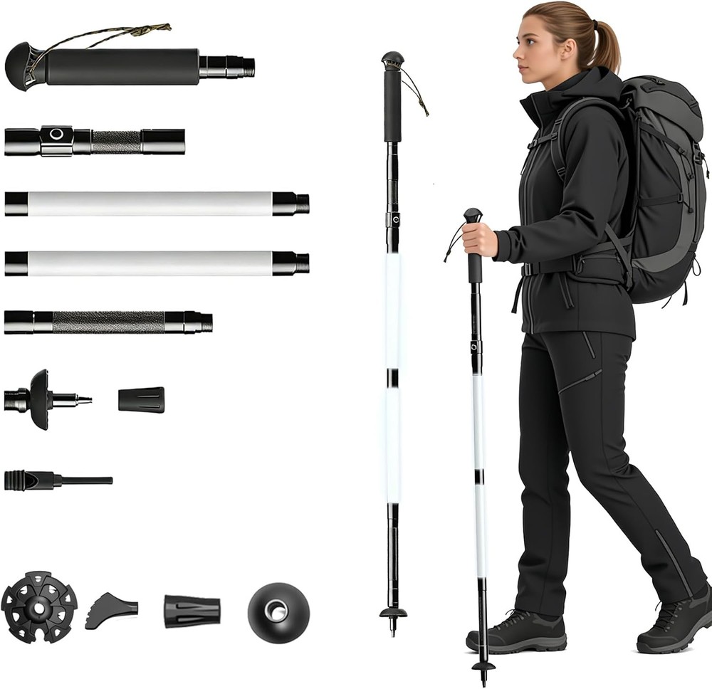 LED Trekking Pole,Lightweight Aluminum Hiking Poles for Women&Men,Collapsible