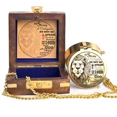 Brass Compass Engraved Religious Scripture Joshua 19 Baptism Wood Box Gift