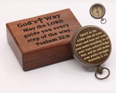 Joshua 19 Engraved Brass Compass, Be Strong and Courageous Christian Gift