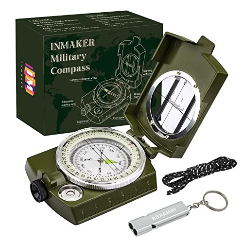 Compass, Compass Hiking with Survival Whistle, Luminous Compass Single Green
