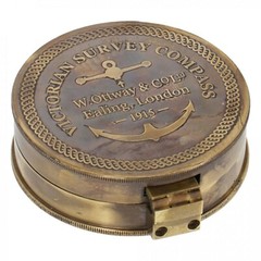 Compass with Lid Brass Style Nautical English 1700 Reproduction Only
