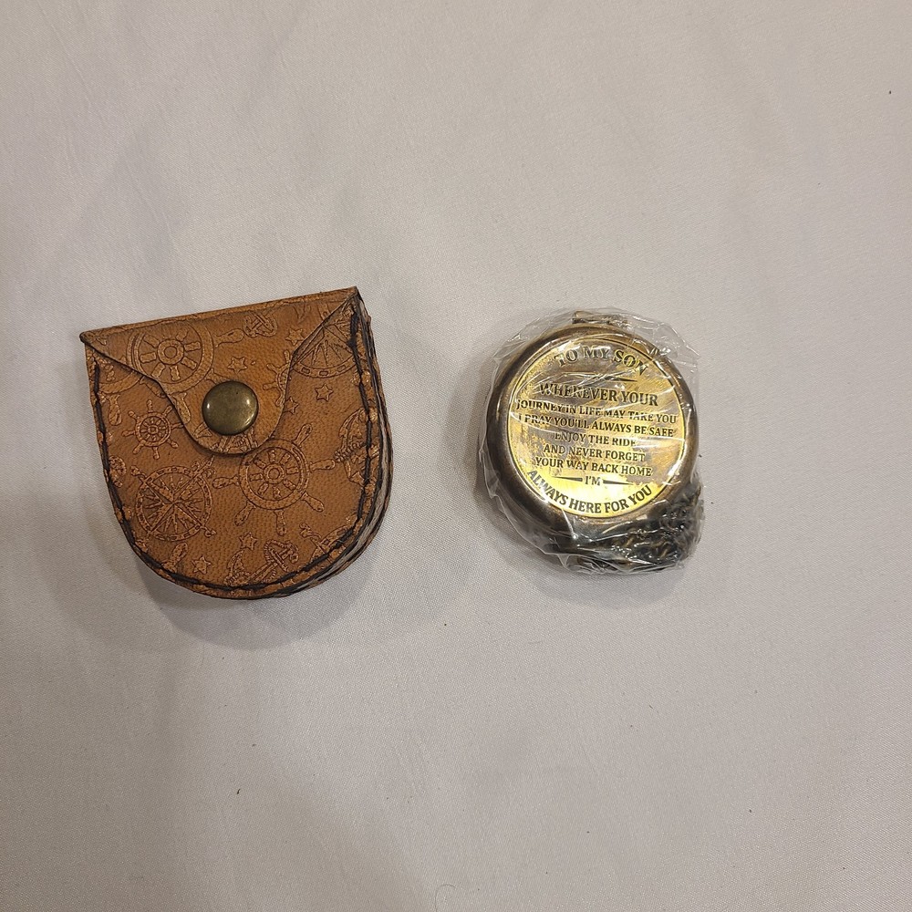 MAH Brass Handmade Religious Compass Gift “To My Son….” w/Case