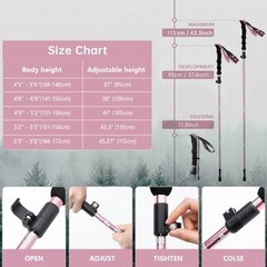 Hiking Poles Collapsible Trekking Poles Aluminum Alloy Hiking 95-115cm Pink