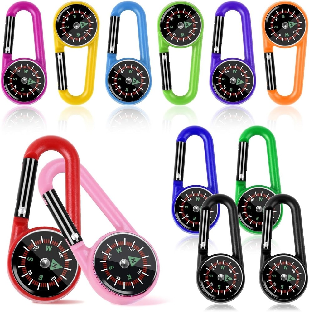 12 Pcs Mini Compass Keychain, Small Pocket Magnetic Compass Survival Hiking