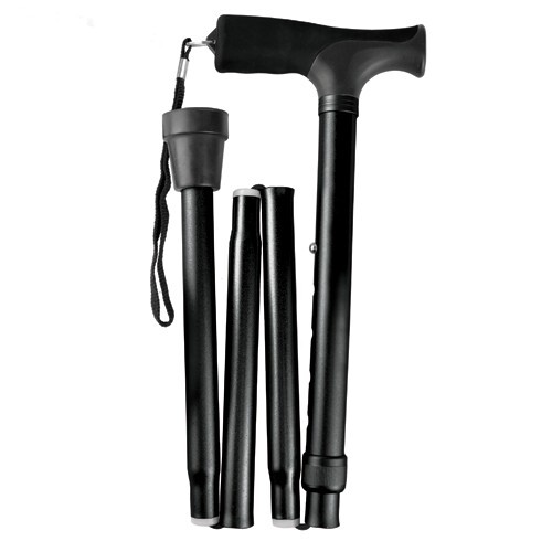New Blue Jay Black Folding Cane With Comfort Handle Pistol Grip